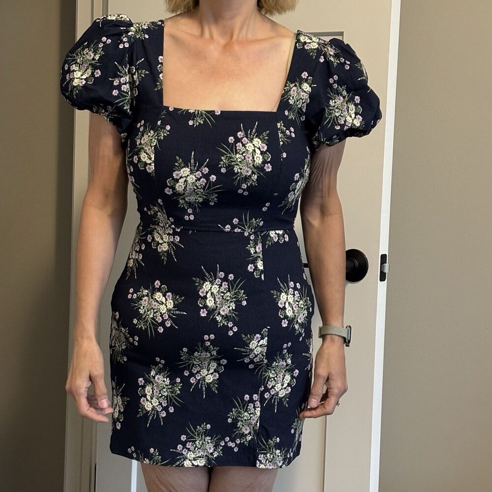 Francesca's NWT Trixxi Square Neck Floral Mini Dress Navy - Size Medium Stretch